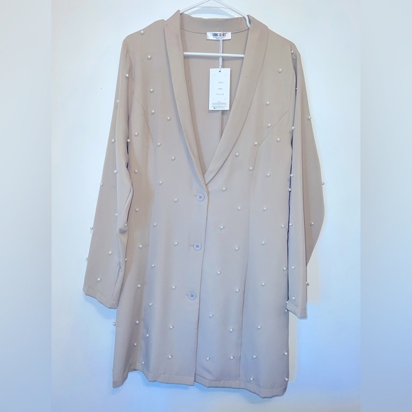NWT! Saint Genies Pearl Studded Tan Boyfriend Blazer - Embellished - Picture 5 of 16